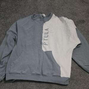 P'tula Blue And White Colorblock Crewneck